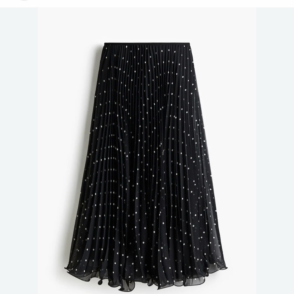 Black Polka Dot Pleated Midi Skirt